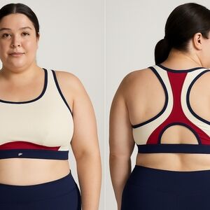 Fabletics Belle Racerback High Impact Sports Bra – Cream Froth / Deep Navy NEW